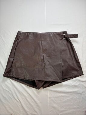 Cider Faux Leather Skort with Side Buckle - Dark Brown